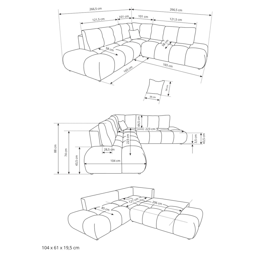 Lahtikäiv parempoolne polsterdatud L-kujuline nurgadiivan panipaigaga ALMADA beež