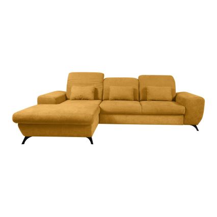 ALTA lahtikäiv L-kujuline polsterdatud nurgadiivanvoodi, vasakpoolse nurgaga, panipaigaga, kollane