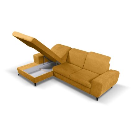 ALTA lahtikäiv L-kujuline polsterdatud nurgadiivanvoodi, vasakpoolse nurgaga, panipaigaga, kollane