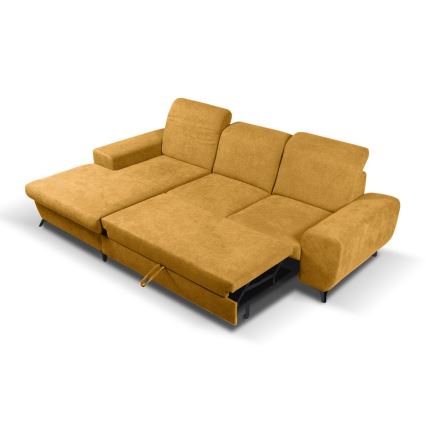 ALTA lahtikäiv L-kujuline polsterdatud nurgadiivanvoodi, vasakpoolse nurgaga, panipaigaga, kollane