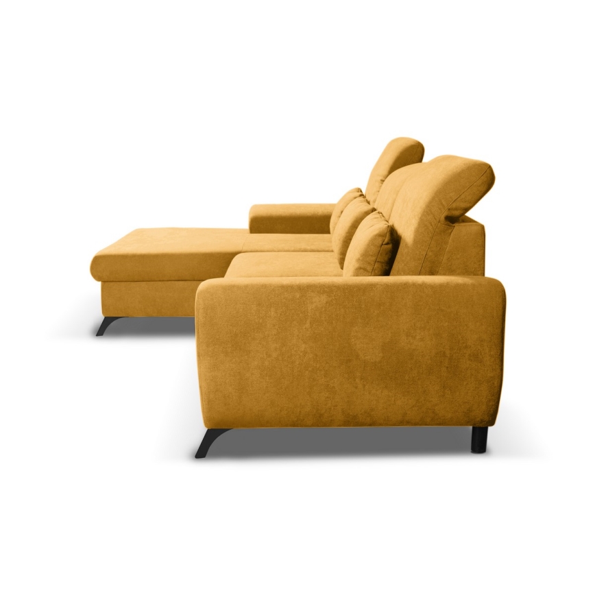 ALTA lahtikäiv L-kujuline polsterdatud nurgadiivanvoodi, vasakpoolse nurgaga, panipaigaga, kollane