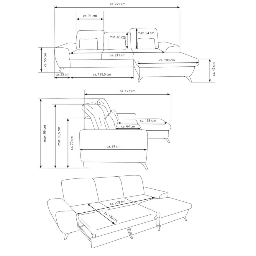 ALTA lahtikäiv L-kujuline polsterdatud nurgadiivanvoodi, vasakpoolse nurgaga, panipaigaga, kollane