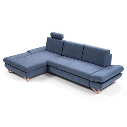 Lahtikäiv vasakpoolne L-kujuline polsterdatud nurgadiivan AVESTA, sinine, panipaigaga