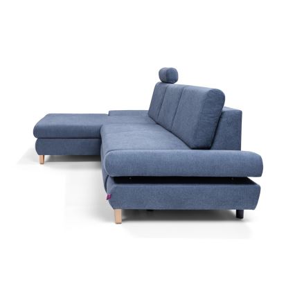 Lahtikäiv vasakpoolne L-kujuline polsterdatud nurgadiivan AVESTA, sinine, panipaigaga