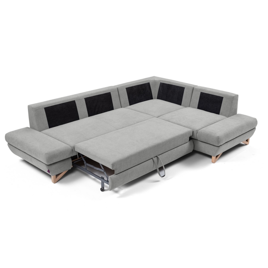 Väljatõmmatav polsterdatud nurgadiivan AVESTA, L-kujuline, parempoolne, panipaigaga, hall