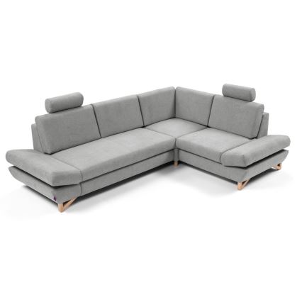 Väljatõmmatav polsterdatud nurgadiivan AVESTA, L-kujuline, parempoolne, panipaigaga, hall