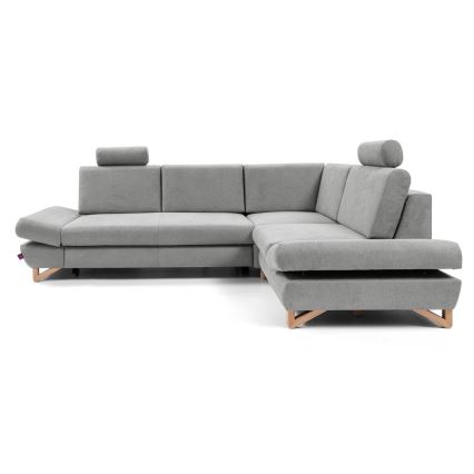 Väljatõmmatav polsterdatud nurgadiivan AVESTA, L-kujuline, parempoolne, panipaigaga, hall