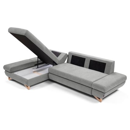 AVESTA L-kujuline lahtikäiv polsterdatud nurgadiivan, vasakpoolne, hall, hoiukastiga