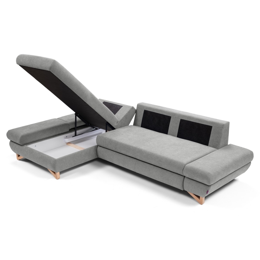 AVESTA L-kujuline lahtikäiv polsterdatud nurgadiivan, vasakpoolne, hall, hoiukastiga