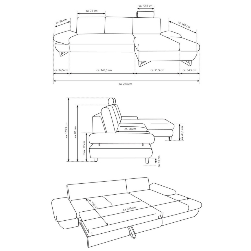 AVESTA L-kujuline lahtikäiv polsterdatud nurgadiivan, vasakpoolne, hall, hoiukastiga