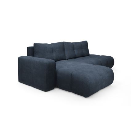 L-kujuline lahtikäiv polsterdatud nurgadiivan hoiukastiga ALMADA, vasakpoolne, sinine