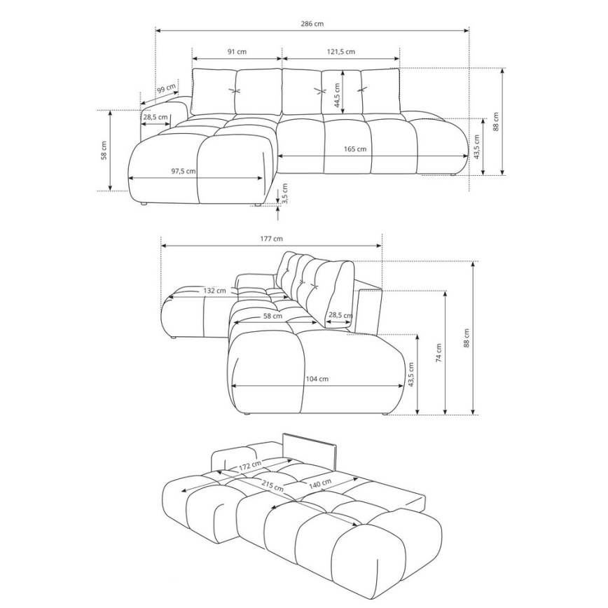 ALMADA L-kujuline lahtikäiv polsterdatud nurgadiivan hoiuruumiga, vasakpoolne, beež