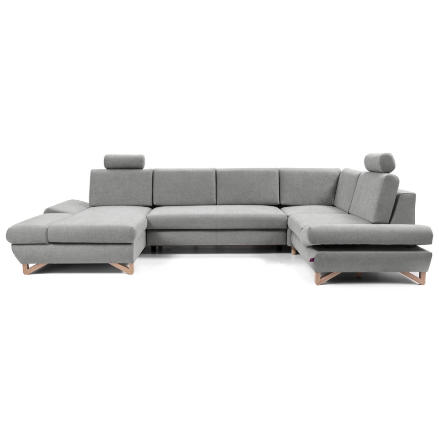 Lahtikäiv polsterdatud U-kujuline nurkdiivan AVESTA panipaigaga, hall