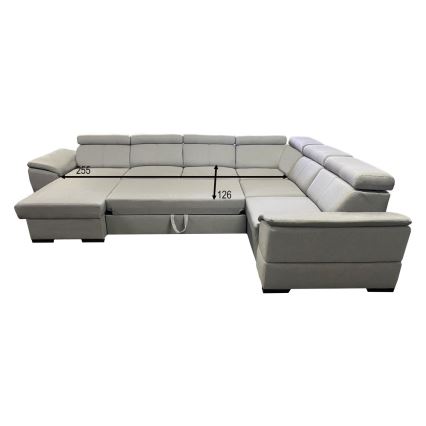 Lahtikäiv U-kujulise universaalse nurgaga diivanvoodi GRANADA, hoiuruumiga, helehall