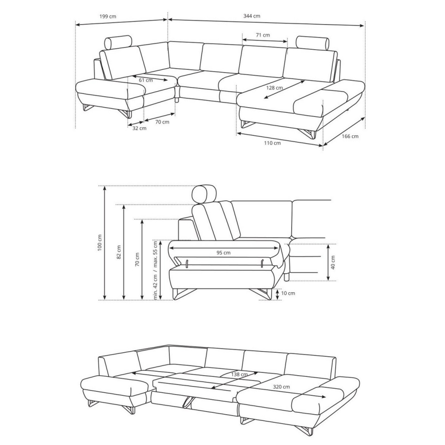 Lahtikäiv U-kujuline polsterdatud nurgadiivan AVESTA hoiukastiga, hall