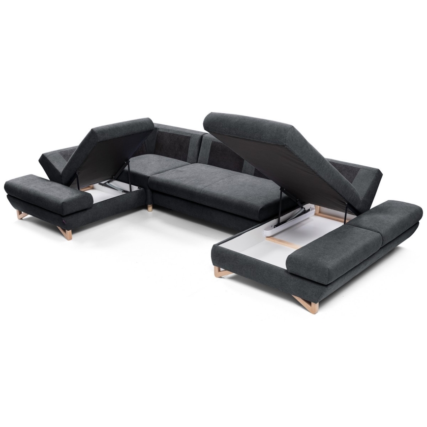 U-kujuline lahtikäiv polsterdatud nurgadiivan panipaigaga AVESTA, antratsiit