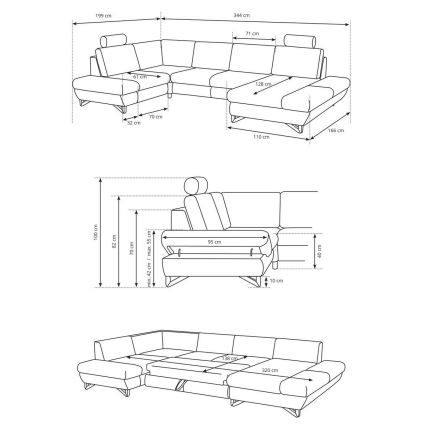 U-kujuline lahtikäiv polsterdatud nurgadiivan panipaigaga AVESTA, antratsiit