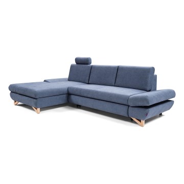 Lahtikäiv vasakpoolne L-kujuline polsterdatud nurgadiivan AVESTA, sinine, panipaigaga