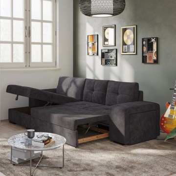 Laiendatav diivan hoiukastiga ja tumbaga PALERMO must vasakpoolne