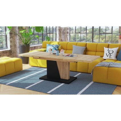 Laiendatav kohvi- ja söögilaud tõstetava lauaplaadiga NINO craft-tamm/must