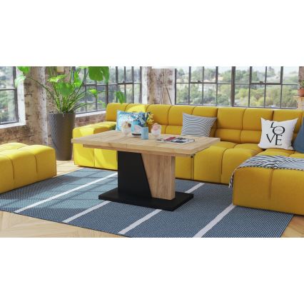 Laiendatav kohvi- ja söögilaud tõstetava lauaplaadiga NINO craft-tamm/must