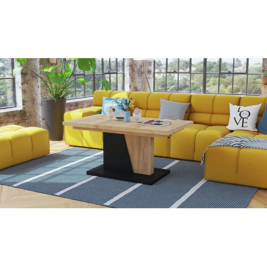 Laiendatav kohvi- ja söögilaud tõstetava lauaplaadiga NINO craft-tamm/must