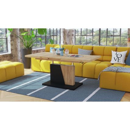 Laiendatav kohvi- ja söögilaud tõstetava lauaplaadiga NINO craft-tamm/must