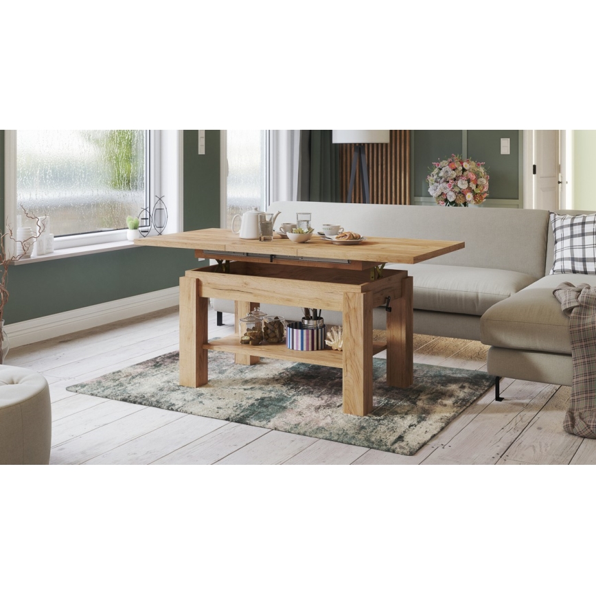Laiendatav kohvilaud riiuliga ADONIS 110/150x68 cm craft-tamm
