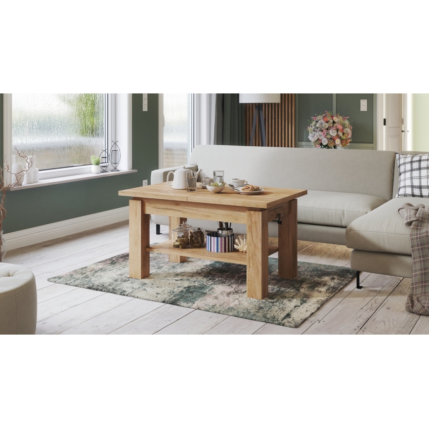 Laiendatav kohvilaud riiuliga ADONIS 110/150x68 cm craft-tamm