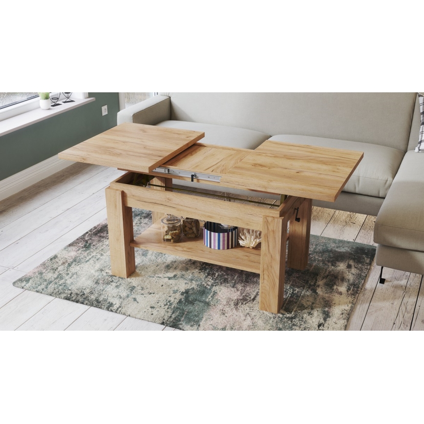 Laiendatav kohvilaud riiuliga ADONIS 110/150x68 cm craft-tamm