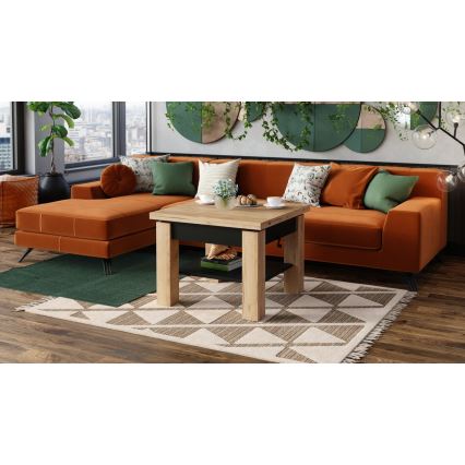 Laiendatav kohvilaud tõstetava lauaplaadiga CALEB 75/150x75 cm tamm craft/must