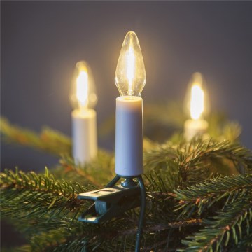 Laiendatav LED-välisvalgustusega jõulukett FELICIA FILAMENT 20xE10 14m, läbipaistev/soe valge, IP44. Valmistatud Tšehhis