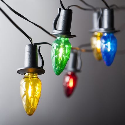 Laiendatav LED-välisvalguskett CONE FILAMENT 20xE10, 14 m, värviline/soe valge, IP44, Valmistatud EL-is