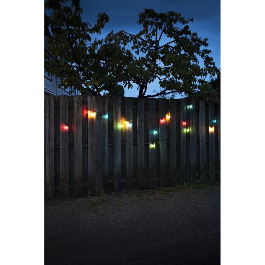 Laiendatav LED-välisvalguskett CONE FILAMENT 20xE10, 14 m, värviline/soe valge, IP44, Valmistatud EL-is