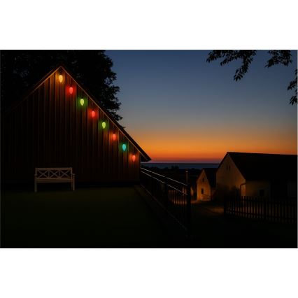 Laiendatav LED-välisvalguskett CONE FILAMENT 20xE10, 14 m, värviline/soe valge, IP44, Valmistatud EL-is