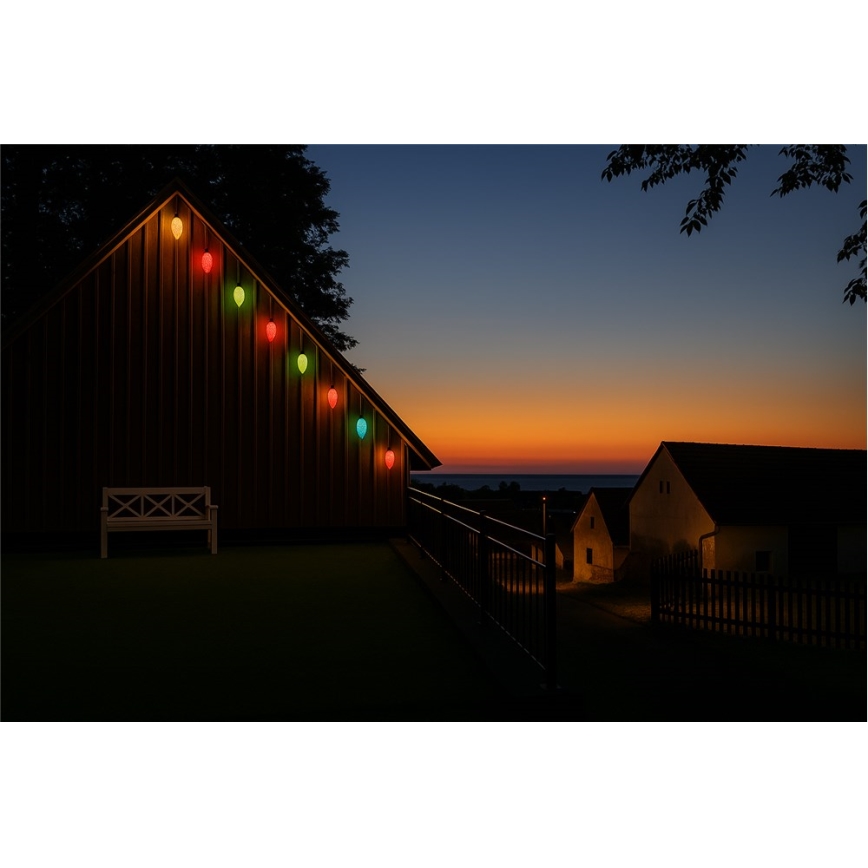 Laiendatav LED-välisvalguskett CONE FILAMENT 20xE10, 14 m, värviline/soe valge, IP44, Valmistatud EL-is