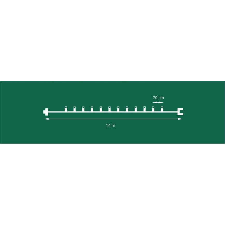 Laiendatav LED-välisvalguskett CONE FILAMENT 20xE10, 14 m, värviline/soe valge, IP44, Valmistatud EL-is