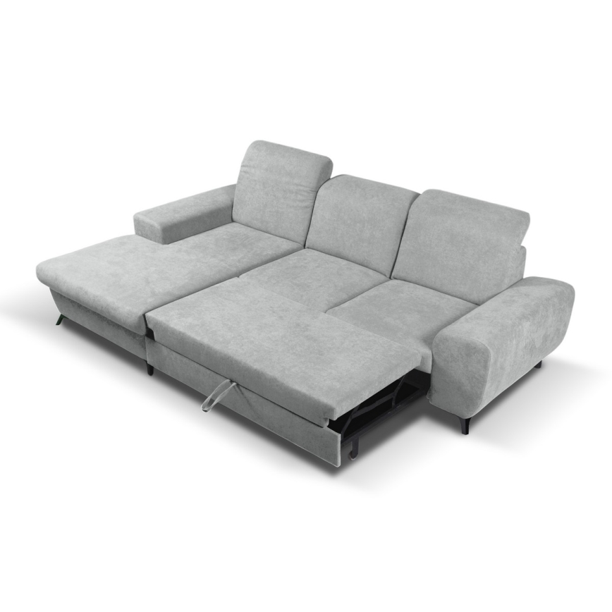 Lahtikäiv polsterdatud L-kujuline nurgadiivan ALTA, vasakpoolne, hall, hoiukastiga