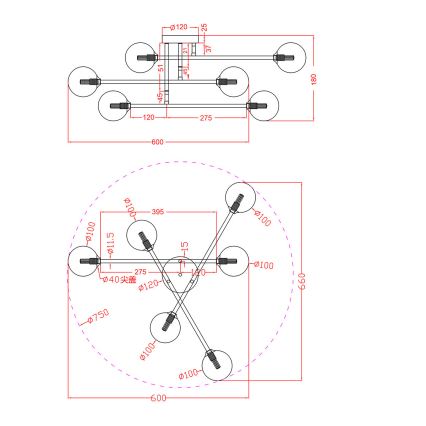 Lakke kinnitatav lühter DORADO 6xG9/28W/230V, must