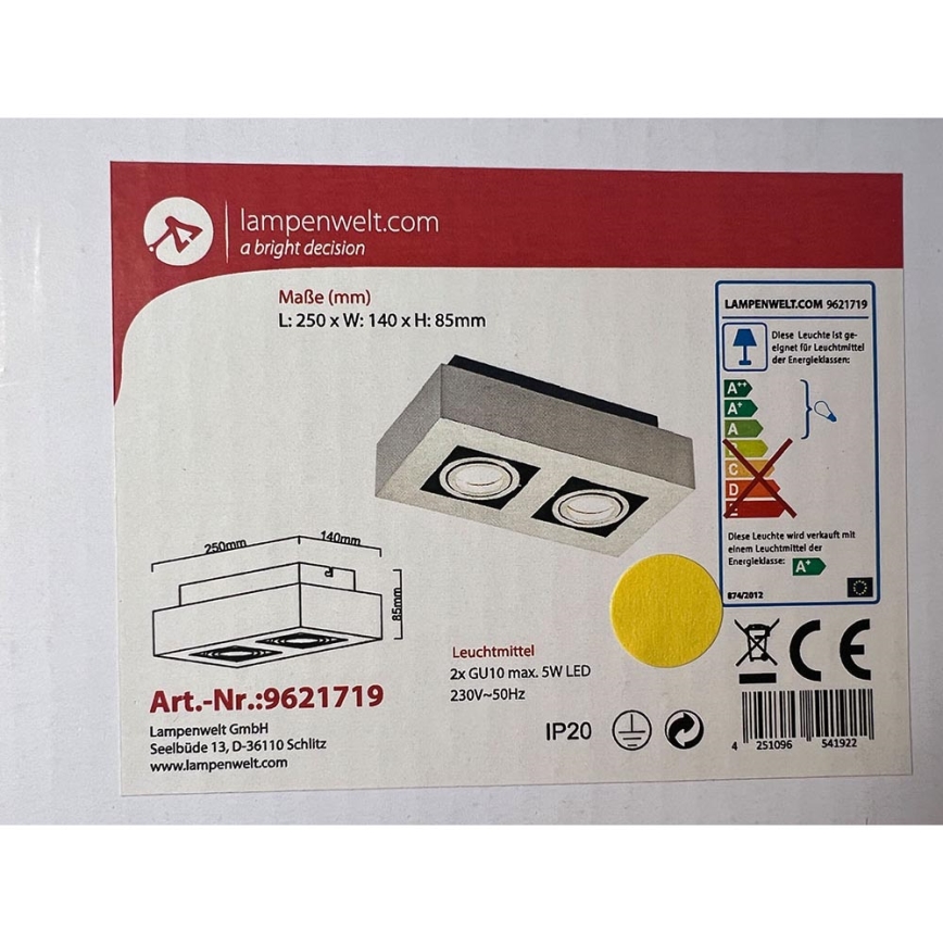 Lampenwelt - Kohtvalgusti 2xGU10/5W/230V