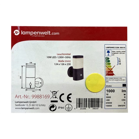Lampenwelt - LED Välivalgusti koos anduriga LED/10W/230V IP44