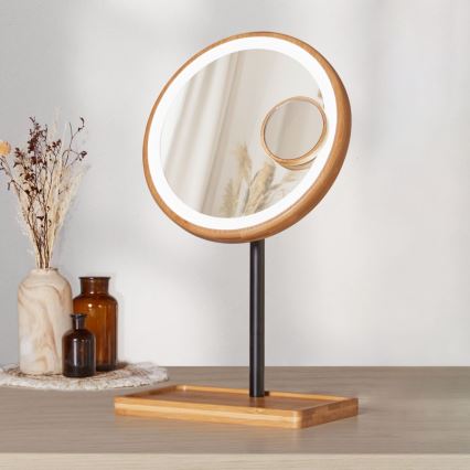 Lanaform - hämardatav meigipeegel LED-taustvalgusega 5V USB bambusest