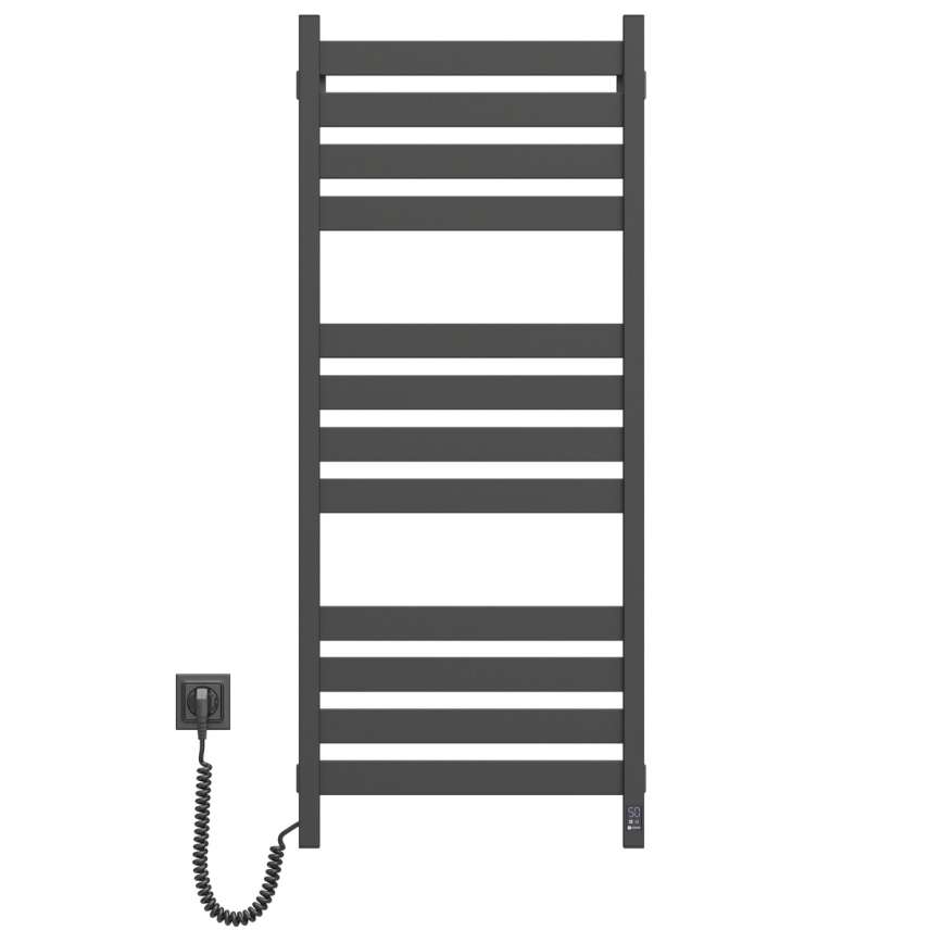 Vannitoa rätikuivatiradiaator termostaadiga LARGO 541W/230V 120,6 cm IP44 must vasakpoolne ruudukujuline