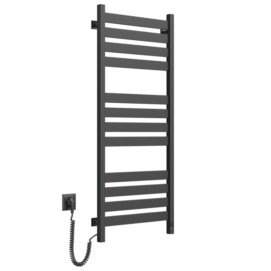 Vannitoa rätikuivatiradiaator termostaadiga LARGO 541W/230V 120,6 cm IP44 must vasakpoolne ruudukujuline