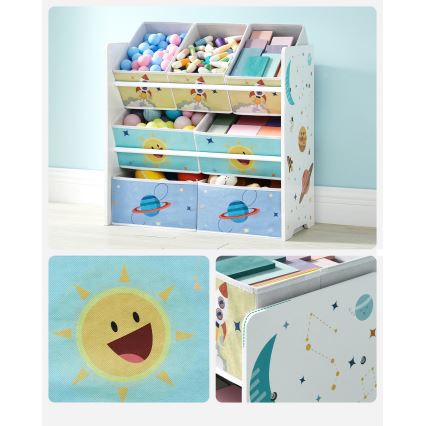 Laste hoiuregal kangast kastidega ANET sinine/valge