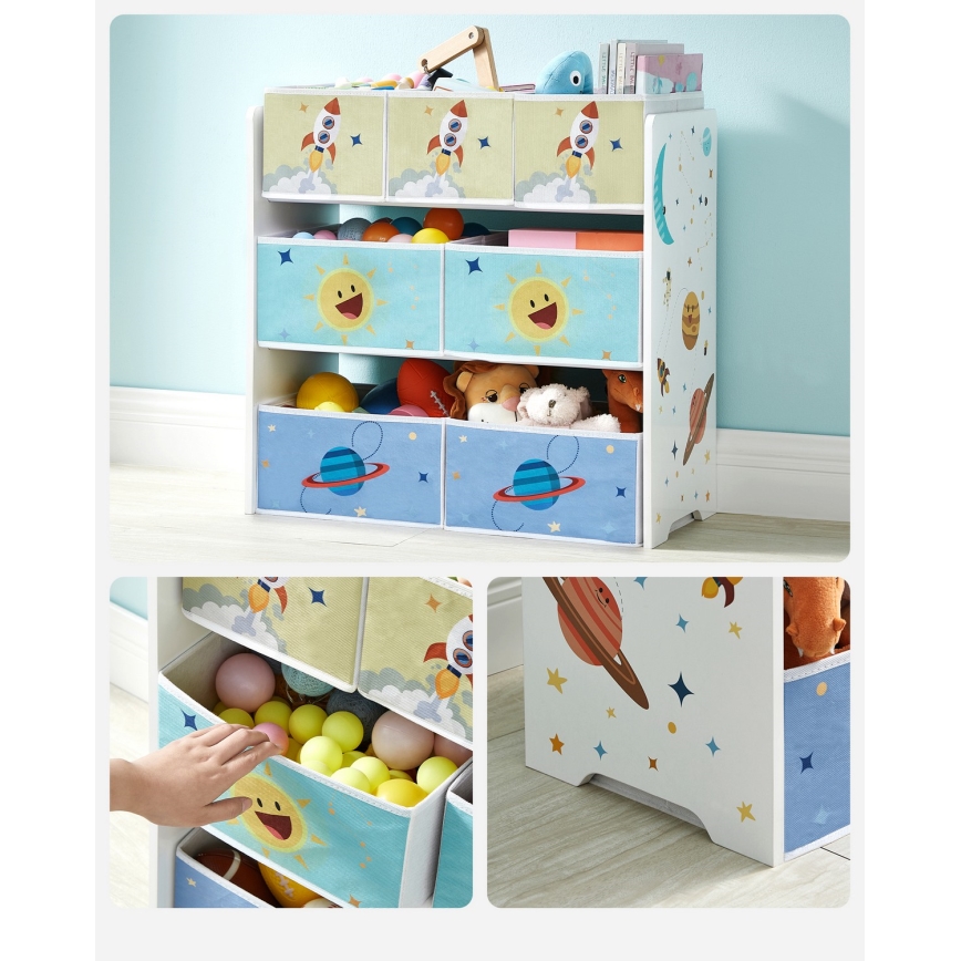 Laste hoiuregal kangast kastidega ANET sinine/valge