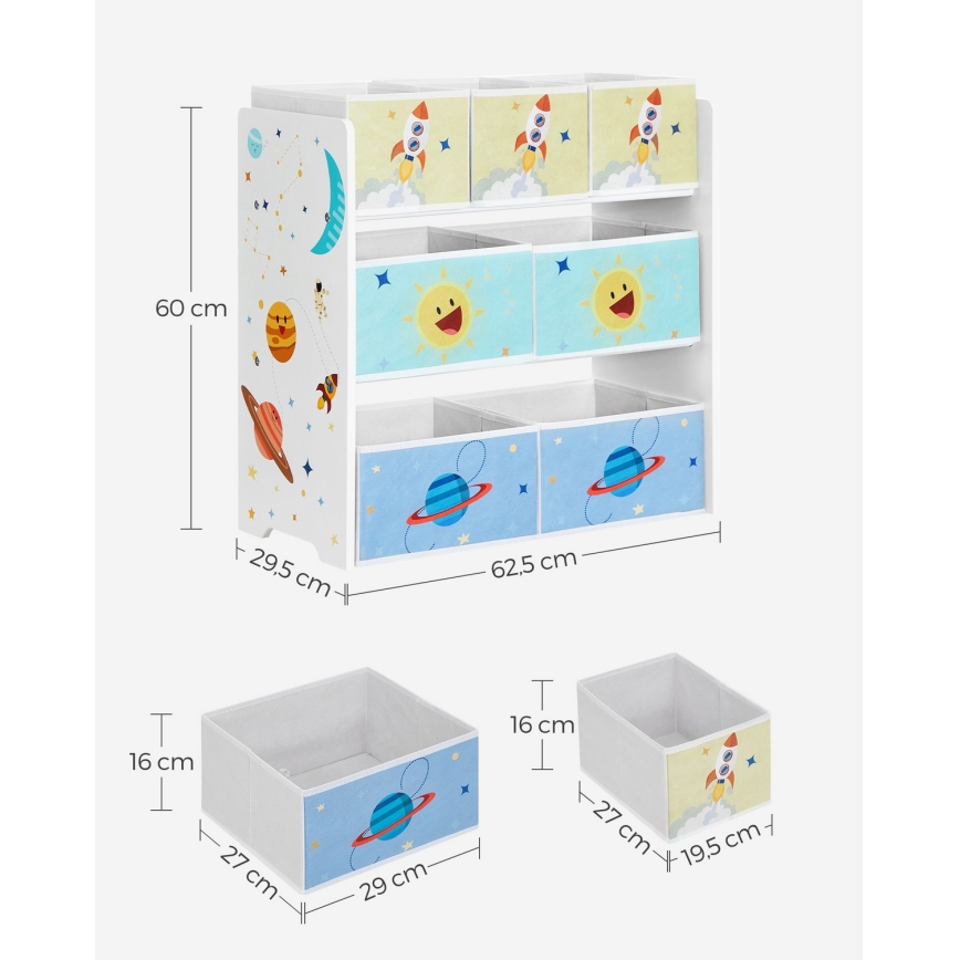 Laste hoiuregal kangast kastidega ANET sinine/valge