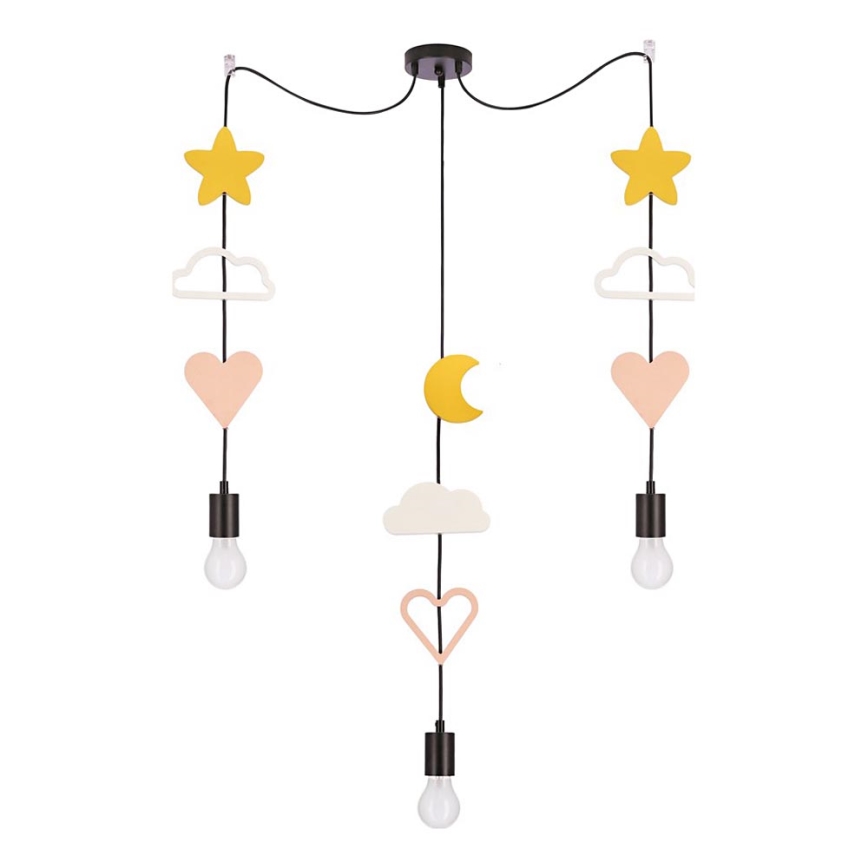 Laste rippvalgusti juhtmega TRIO 3xE27/20W/230V kollane/valge/roosa