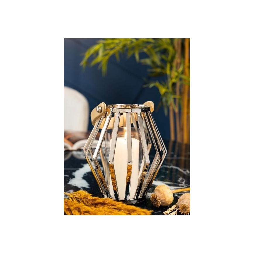 Latern GEOM 21 cm läikiv kroom/pruun