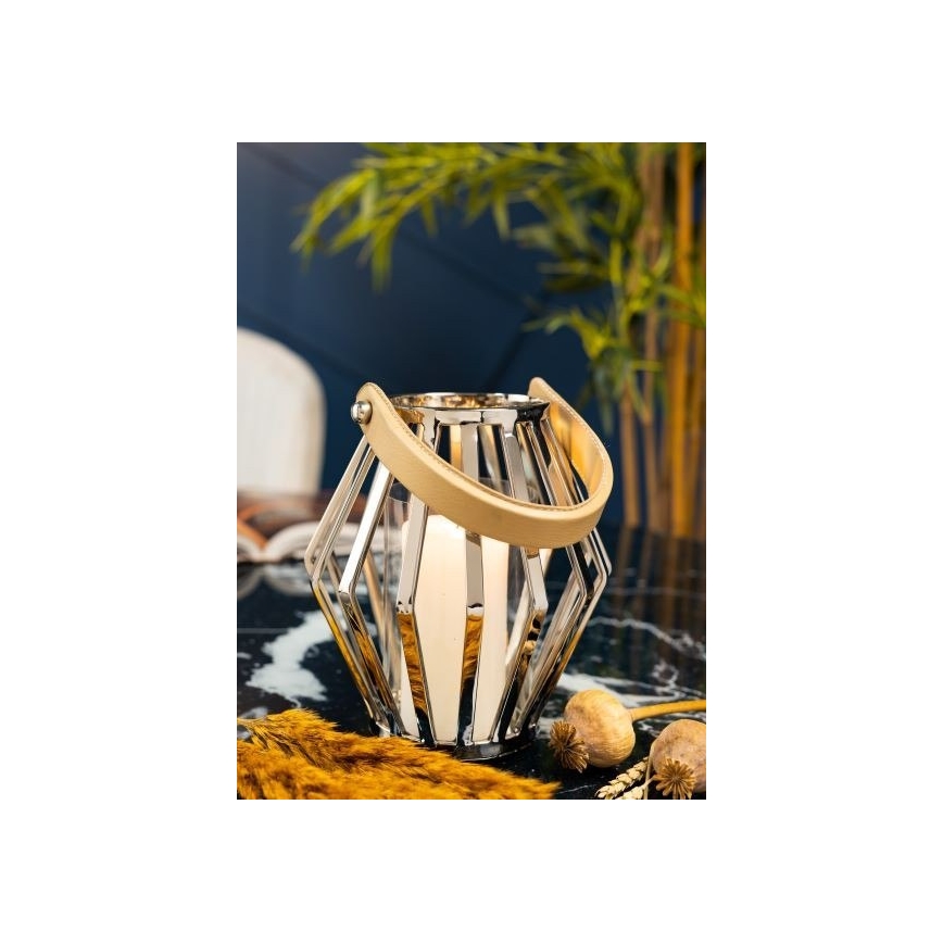Latern GEOM 21 cm läikiv kroom/pruun